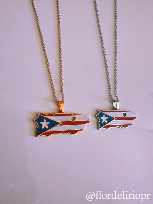 Puerto Rico map flag necklace