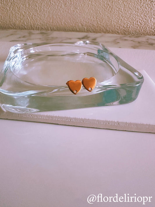 Gold heart stud earrings