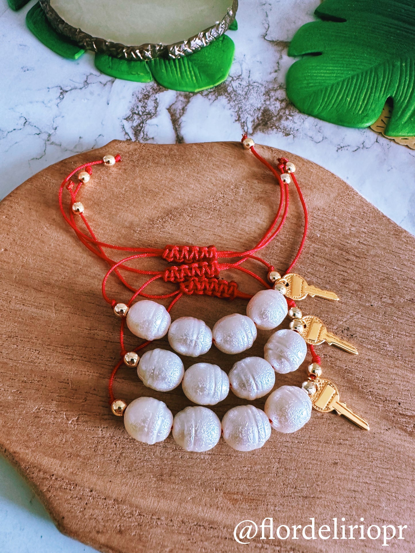 Pearls and key bracelet