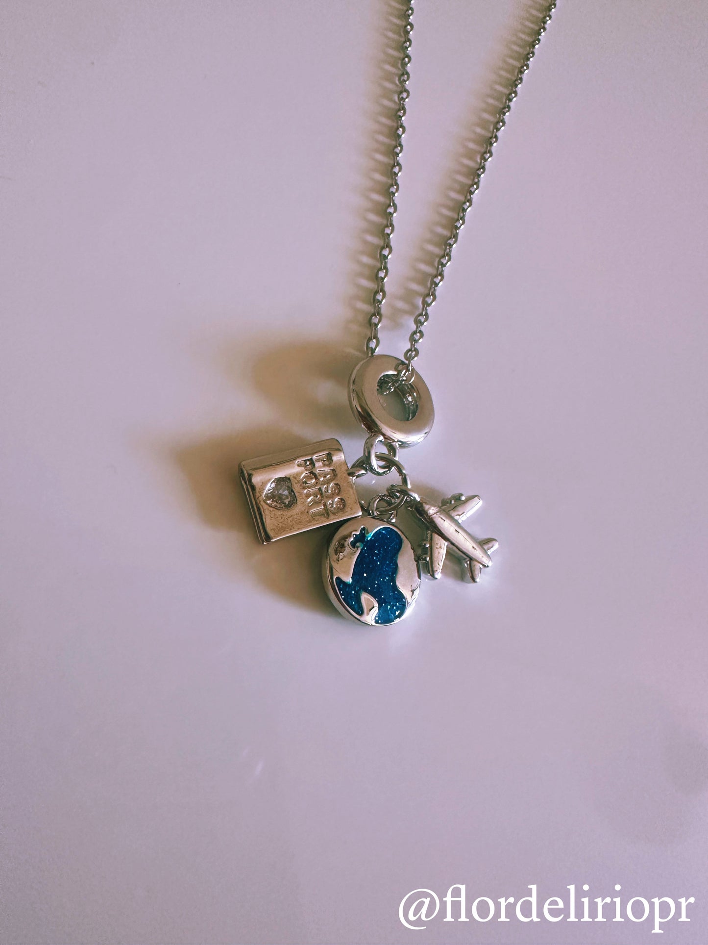 Blue world silver passport necklace