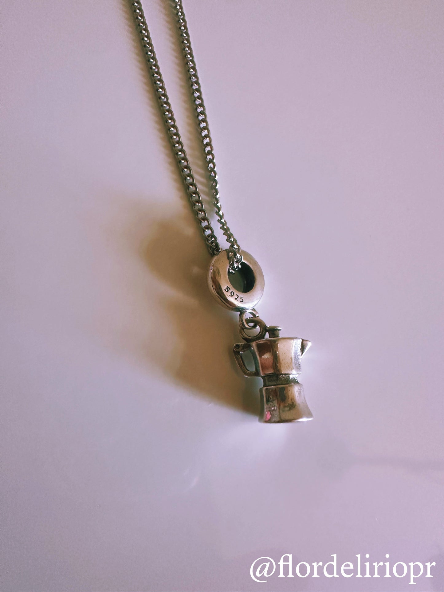 Silver greca coffee maker necklace