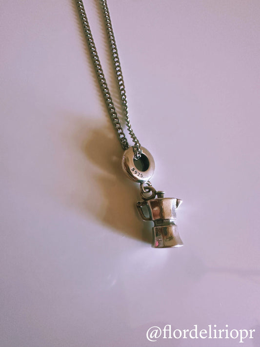 Silver greca coffee maker necklace