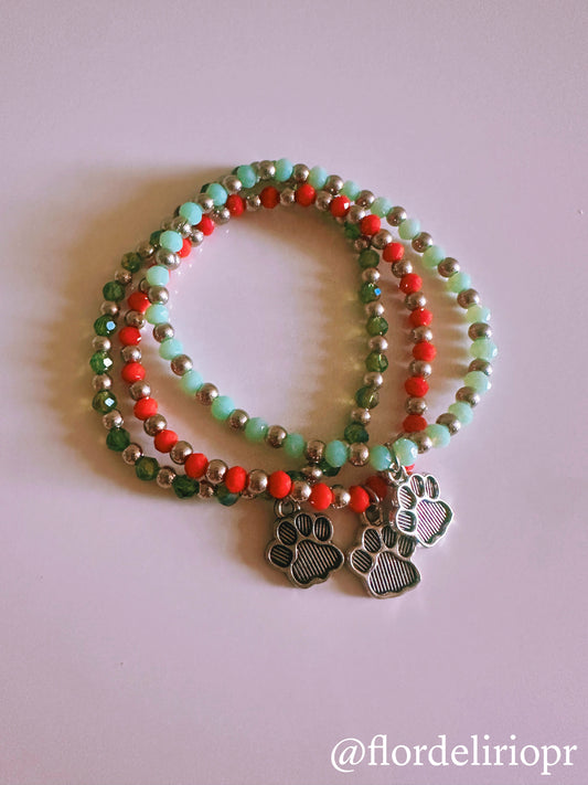 Silver paw crystals bracelet