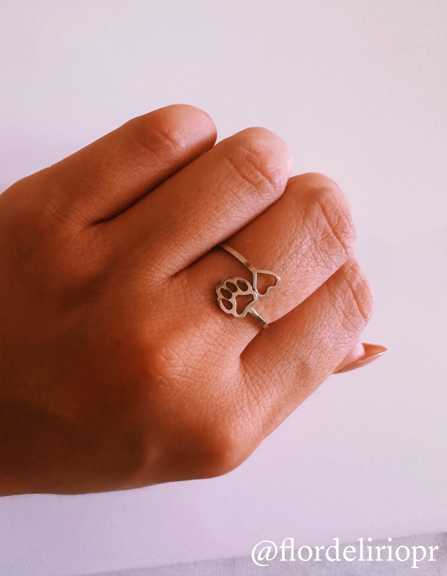 Heart and paw silver ring