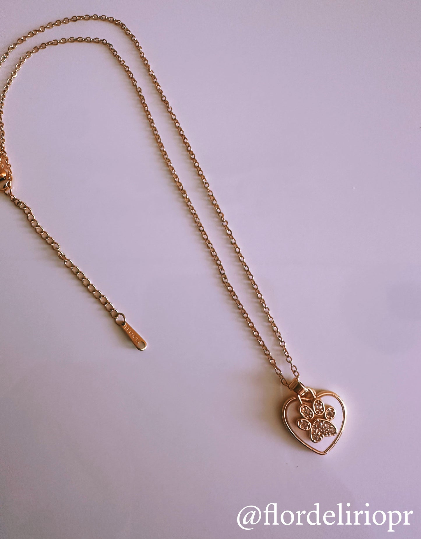 White heart gold paw necklace