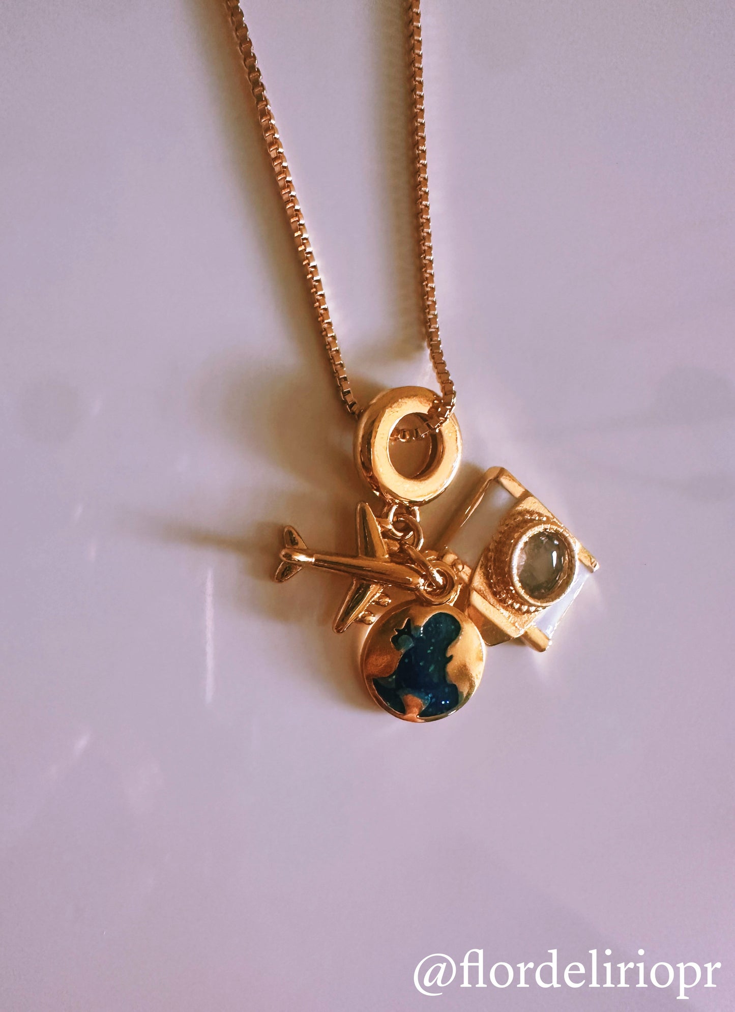 White camera travel lover necklace