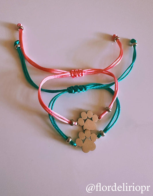 Macrame silver paw bracelet