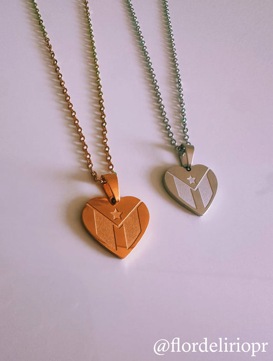 Puerto Rico heart flag necklace