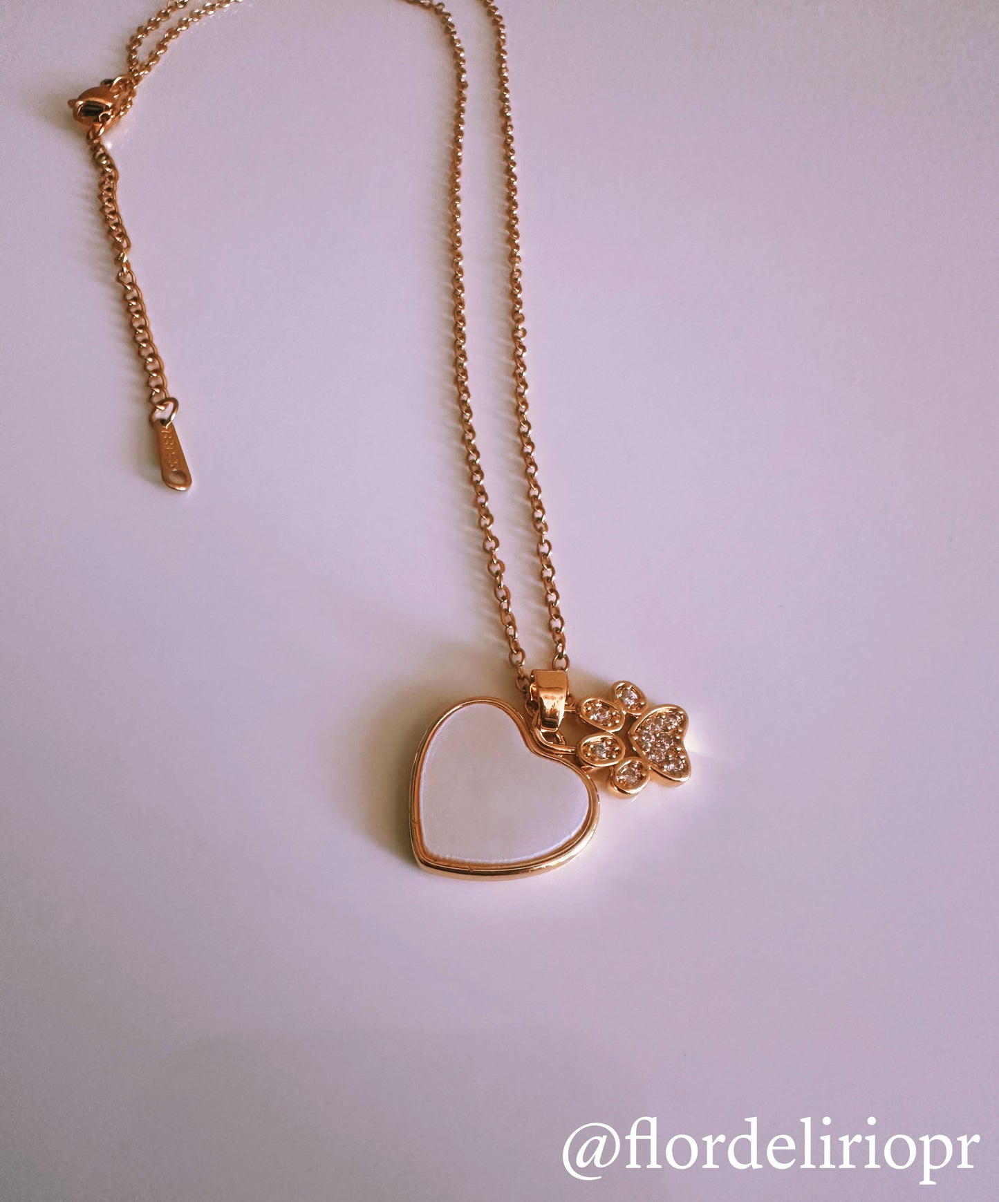 White heart gold paw necklace