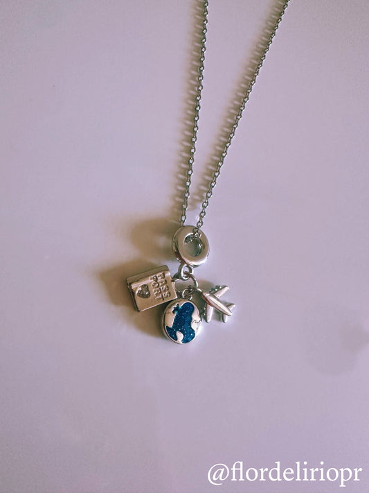 Blue world silver passport necklace