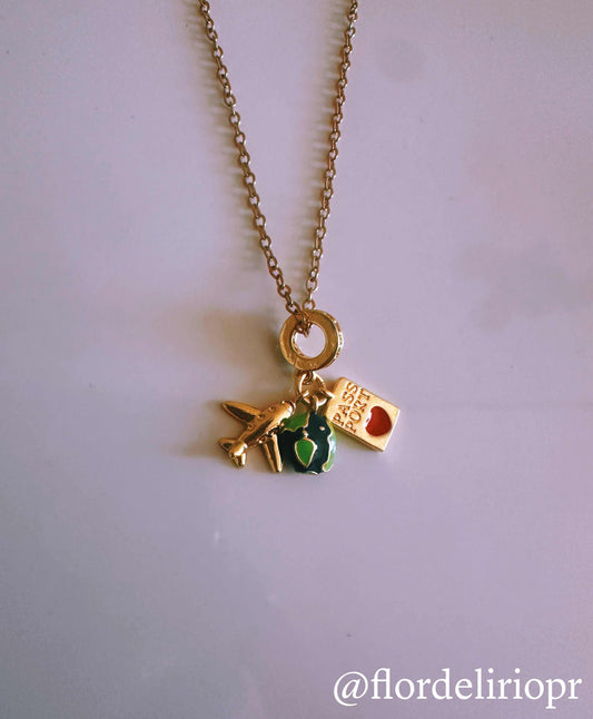 Gold heart passport necklace