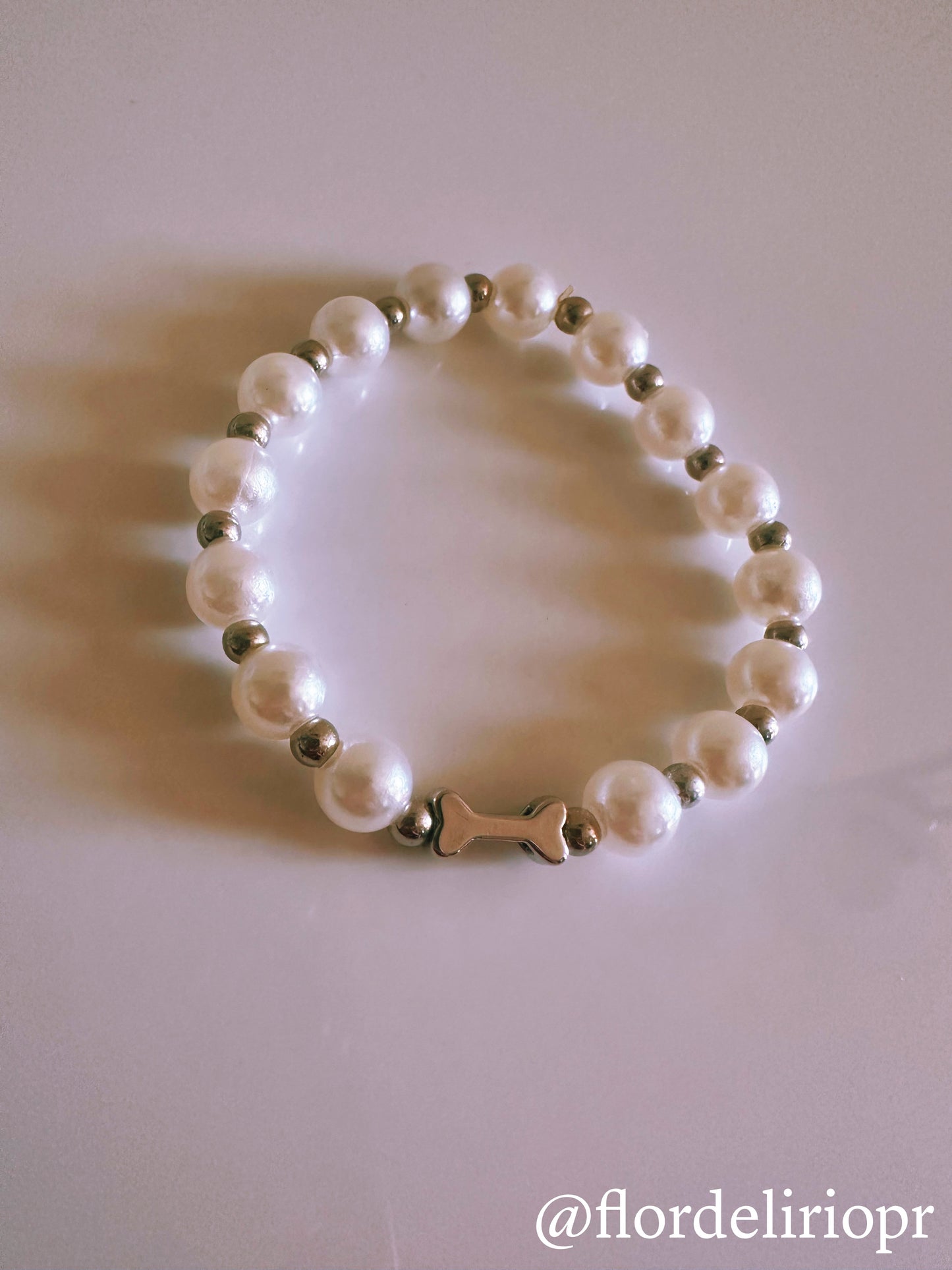 Dog bone and pearls bracelet