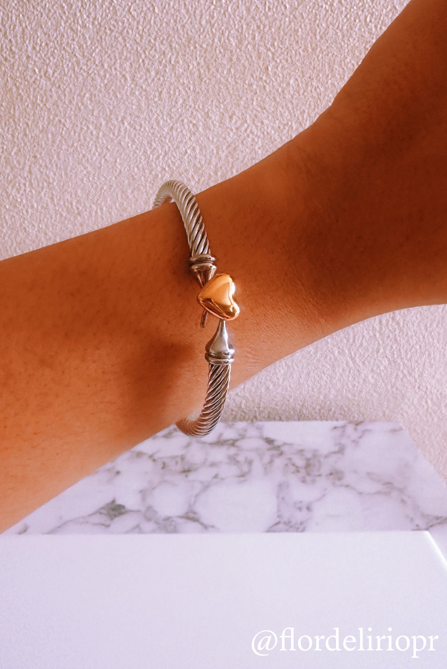 Gold heart silver bangle