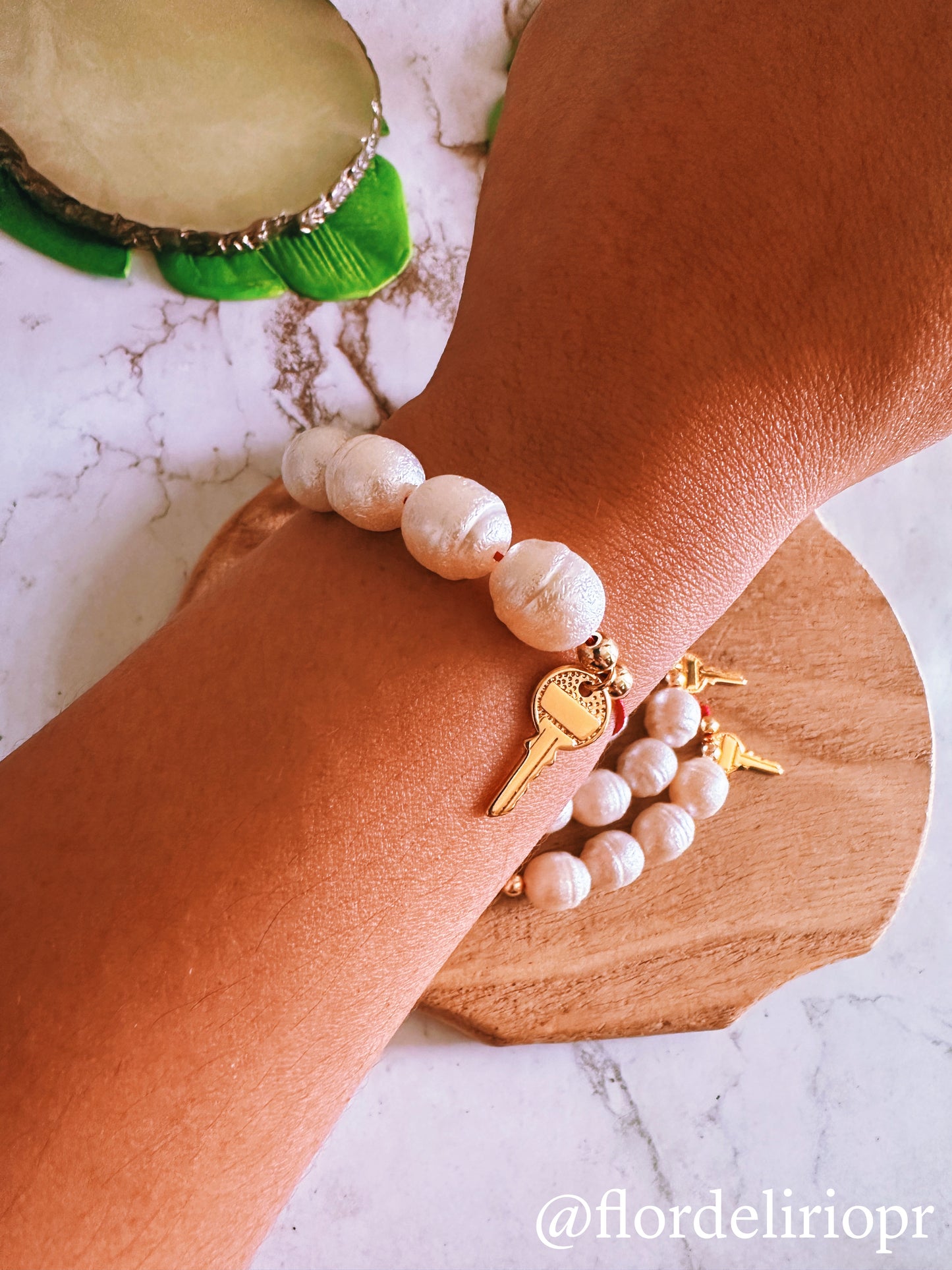 Pearls and key bracelet