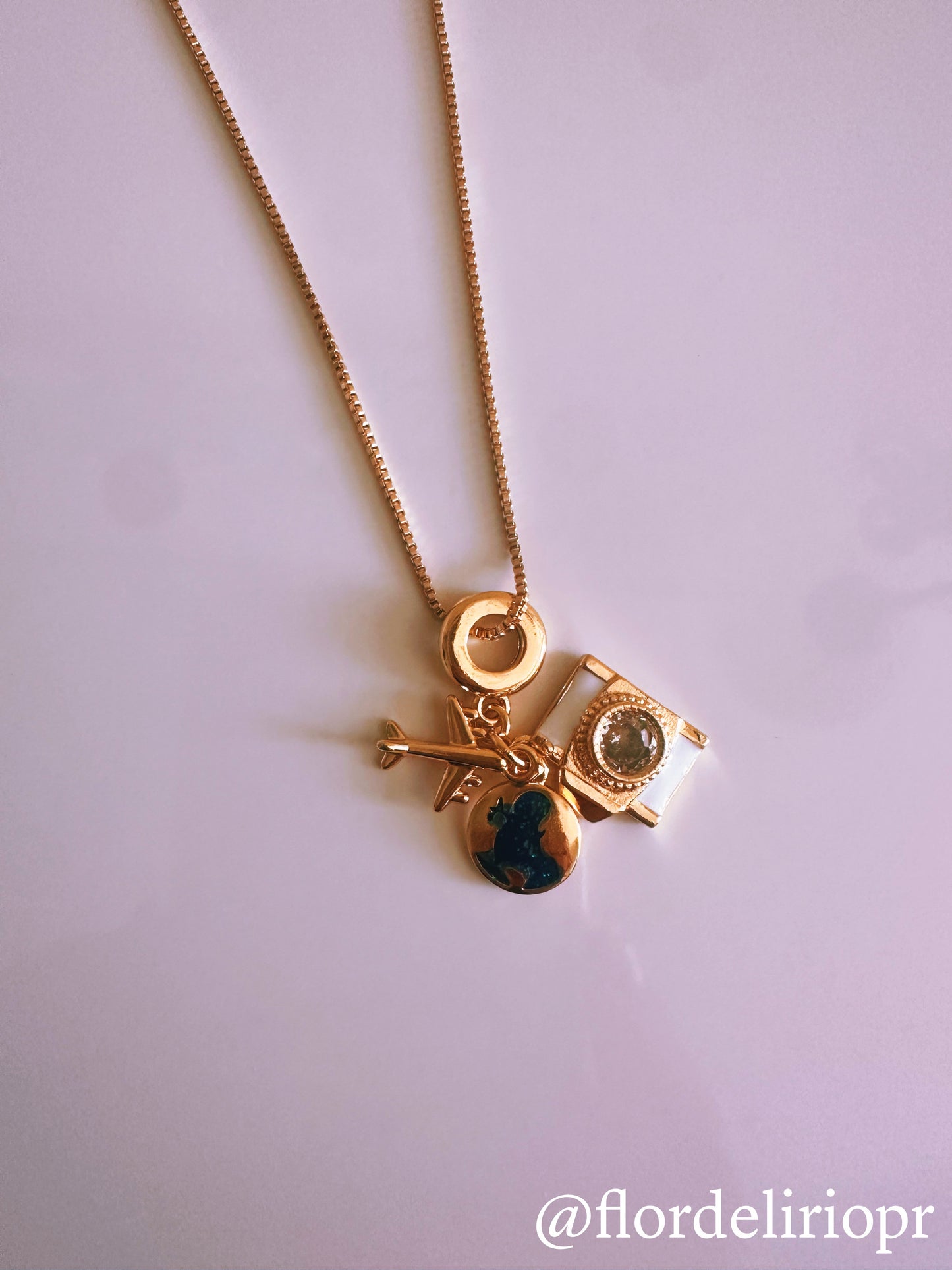 White camera travel lover necklace