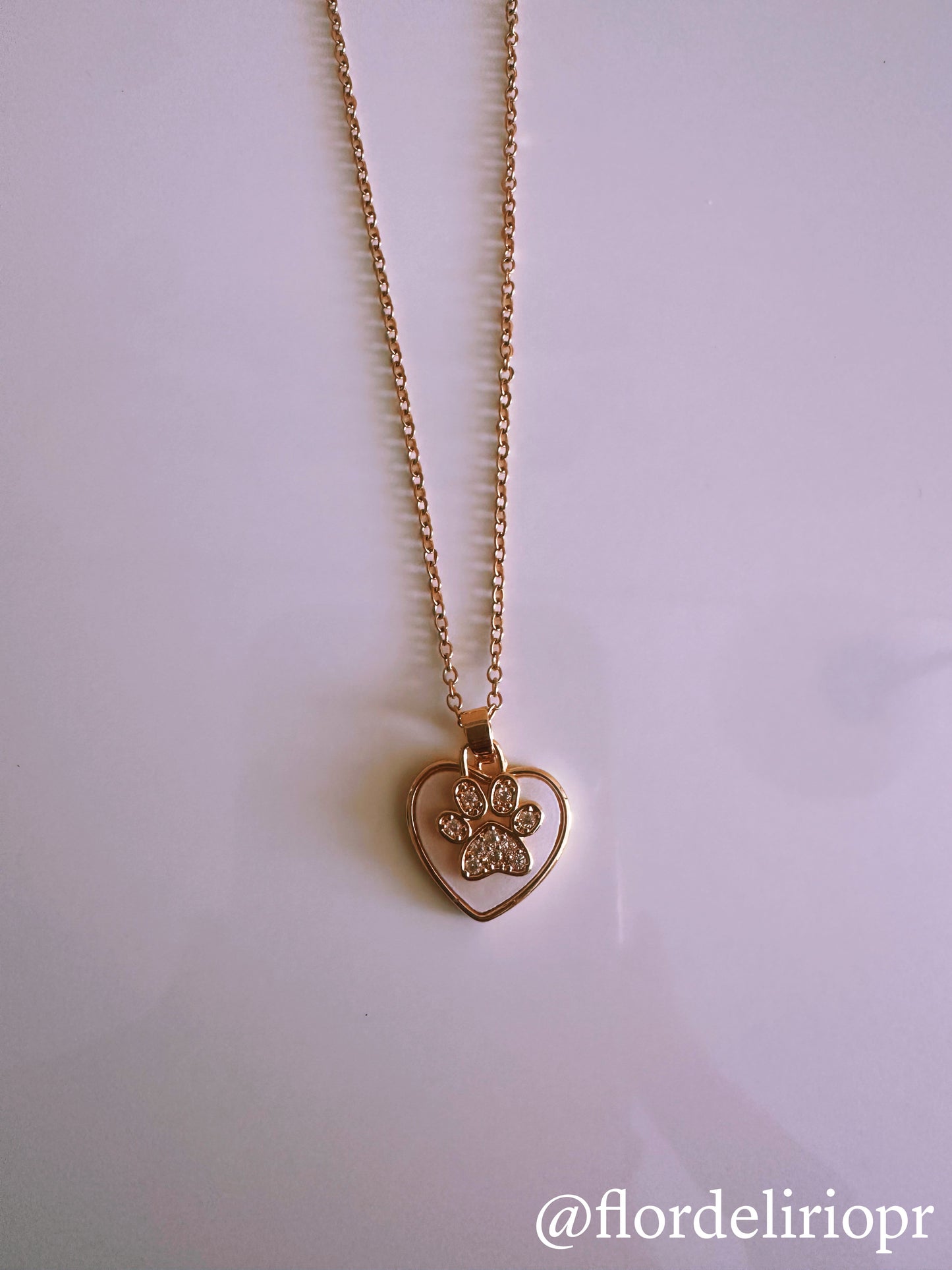 White heart gold paw necklace