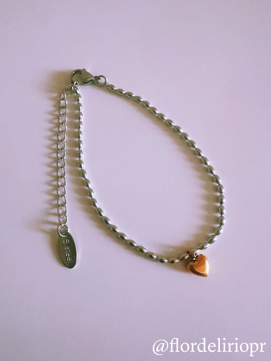 Mini gold heart silver bracelet