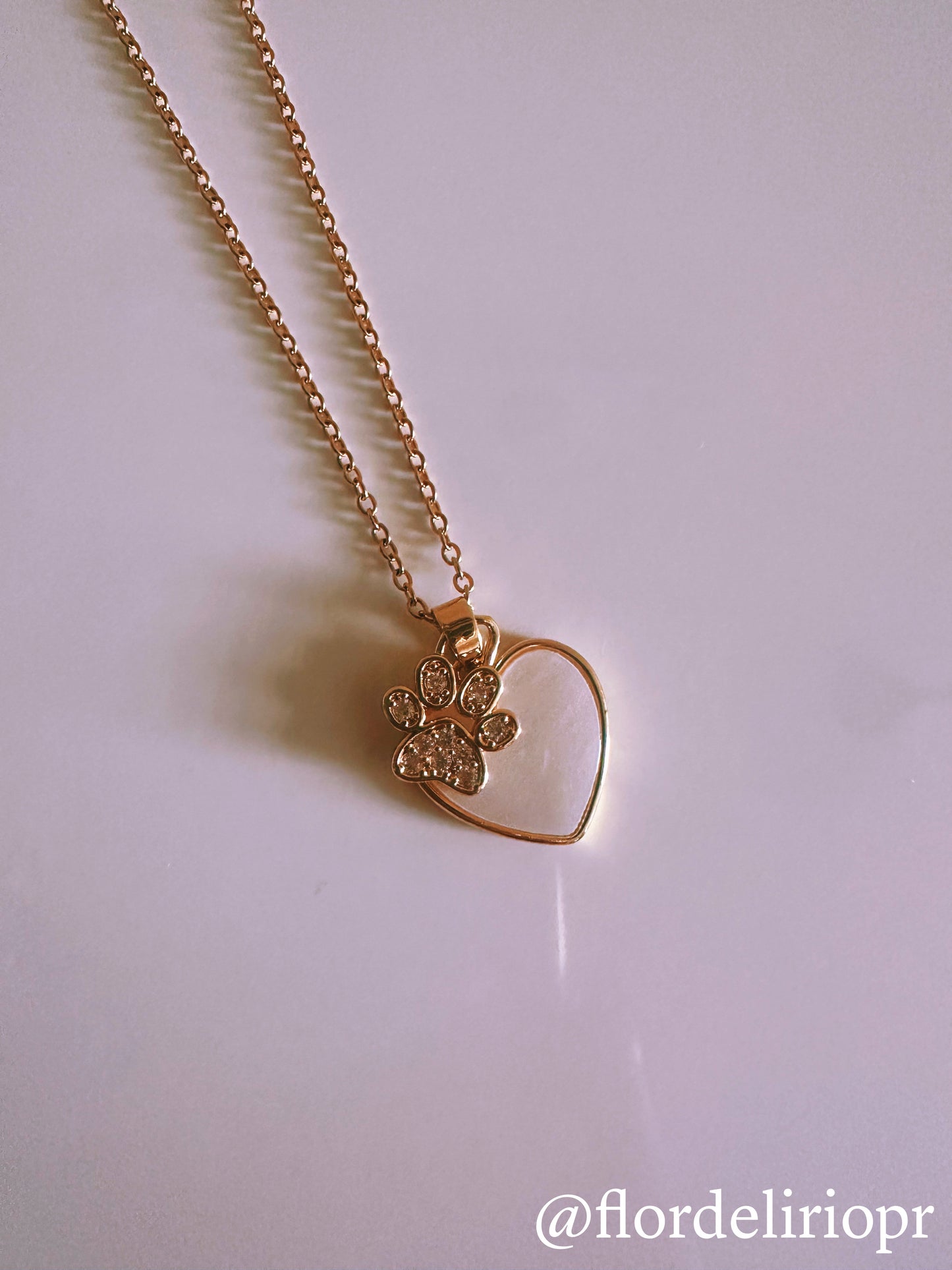 White heart gold paw necklace