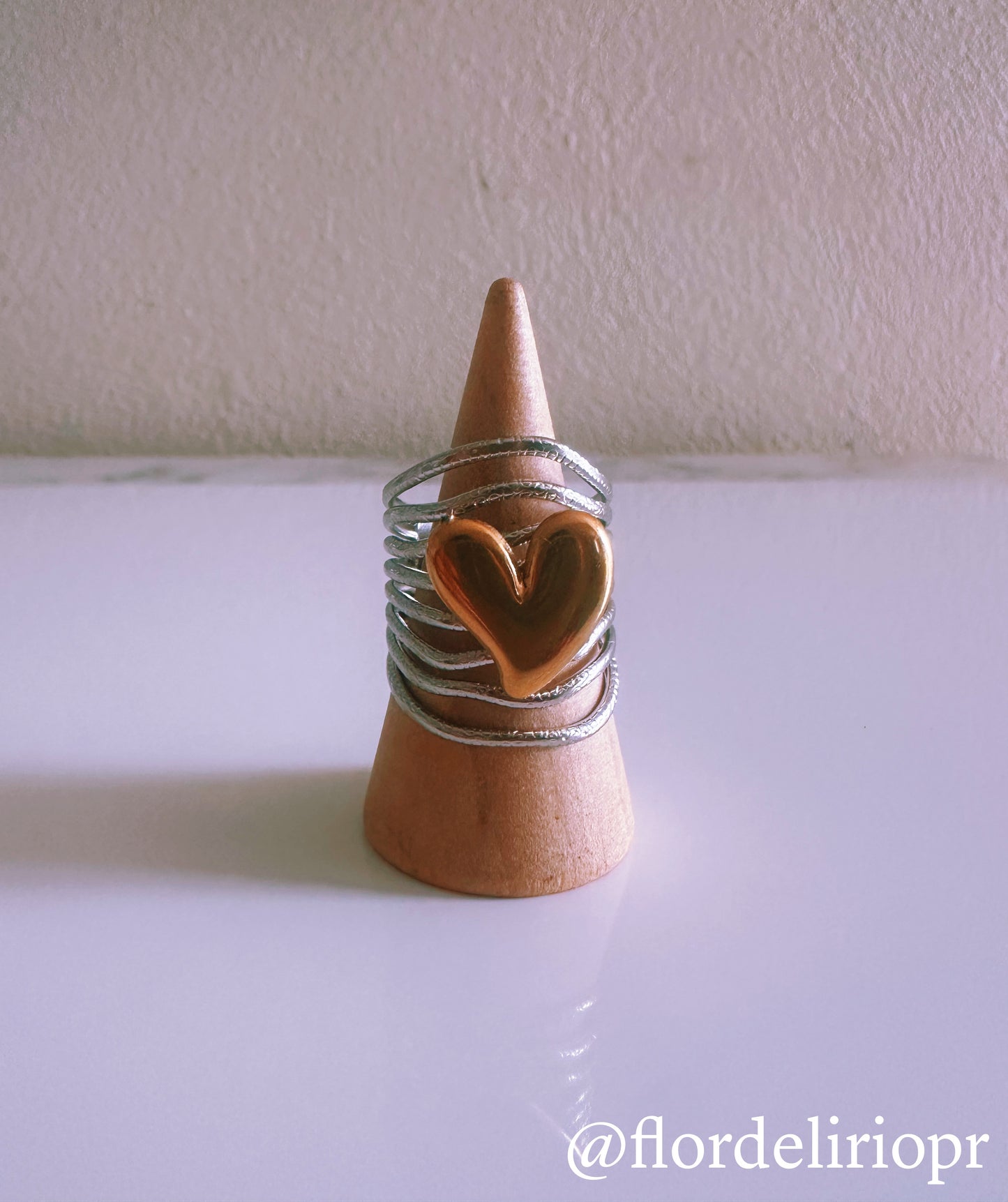 Gold heart silver ring