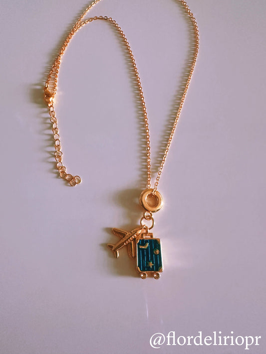 Blue baggage travel necklace