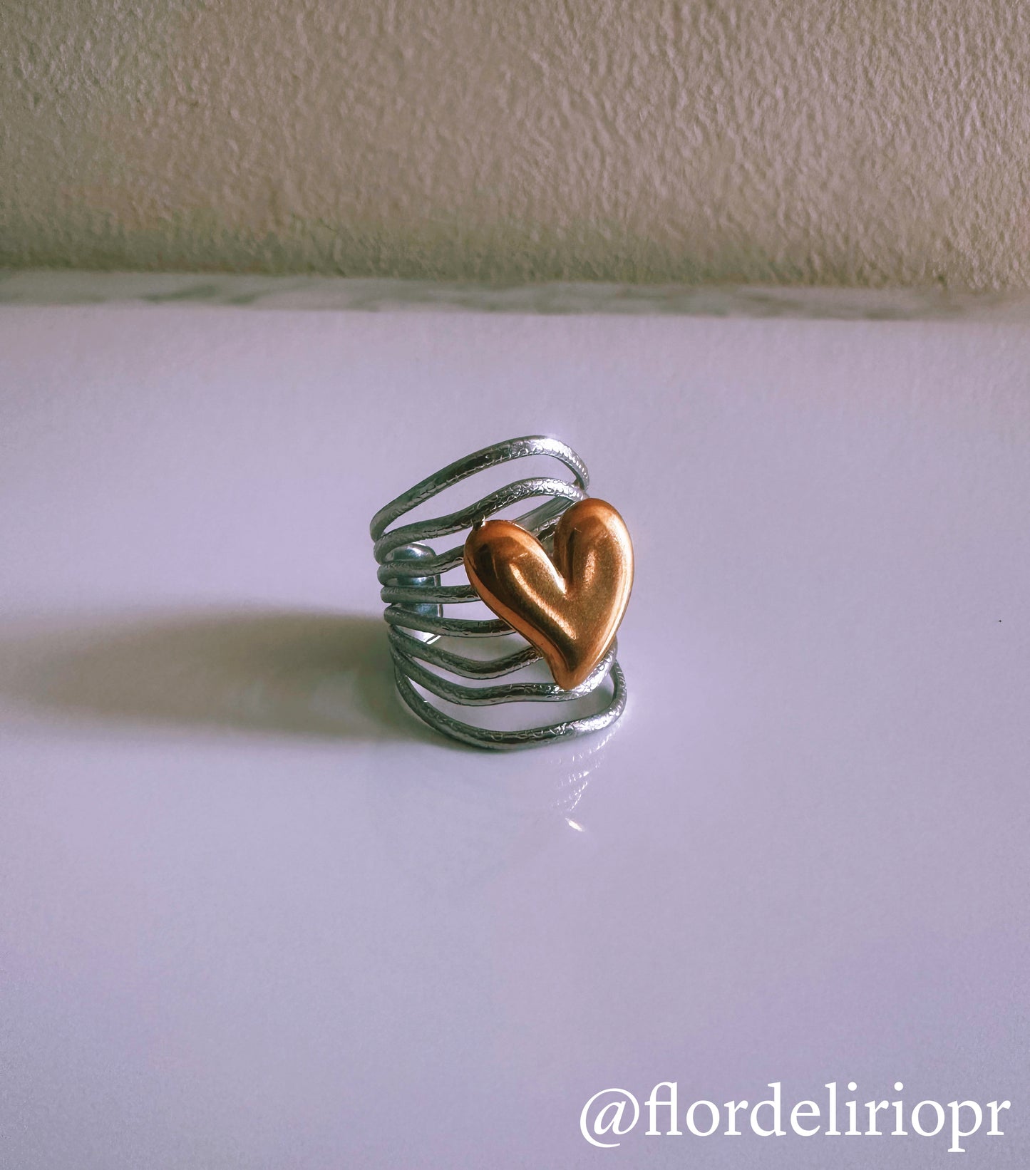 Gold heart silver ring