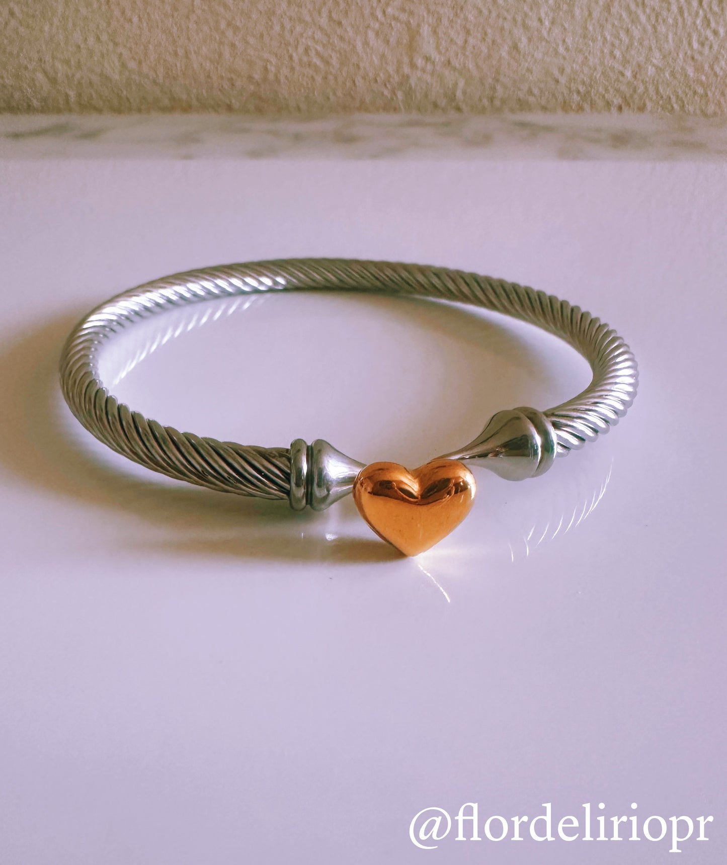 Gold heart silver bangle