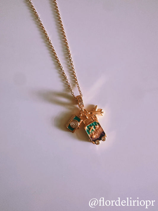Happy travel lover gold necklace