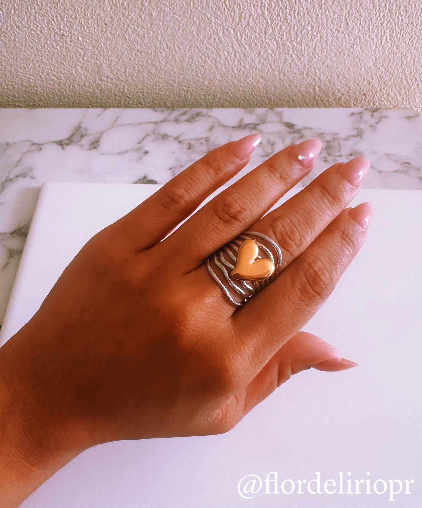 Gold heart silver ring