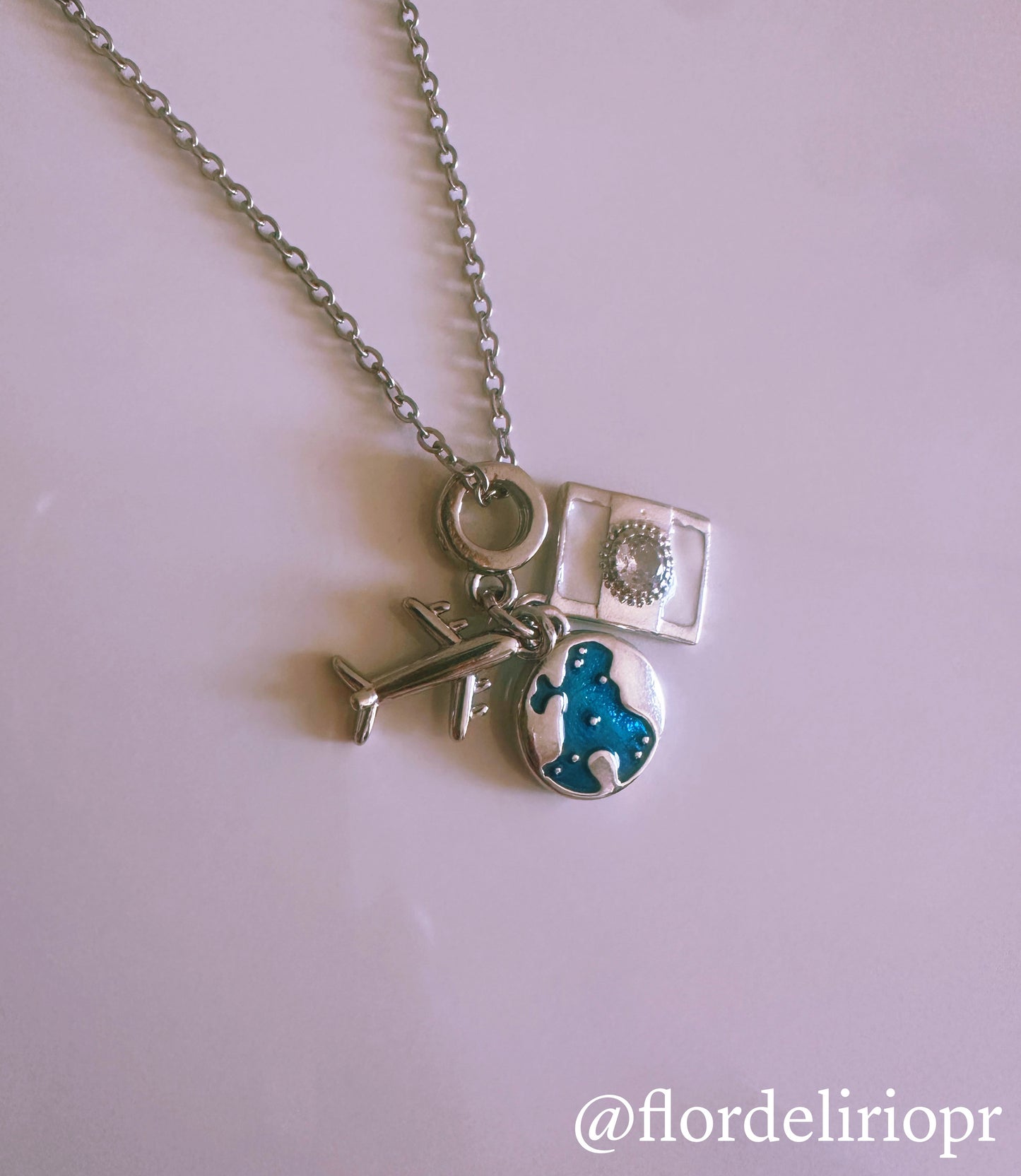 White camera travel lover necklace